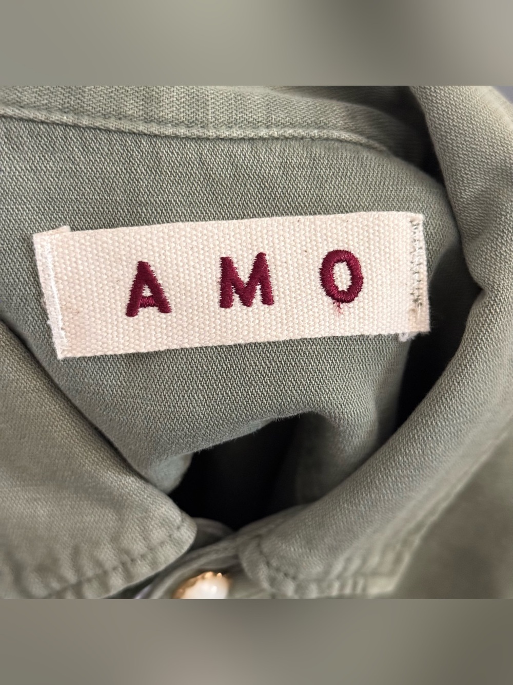 AMO Olive Green  Cropped Oversized Style Cotton Linen Button-Up Shirt - Picture 5 of 12